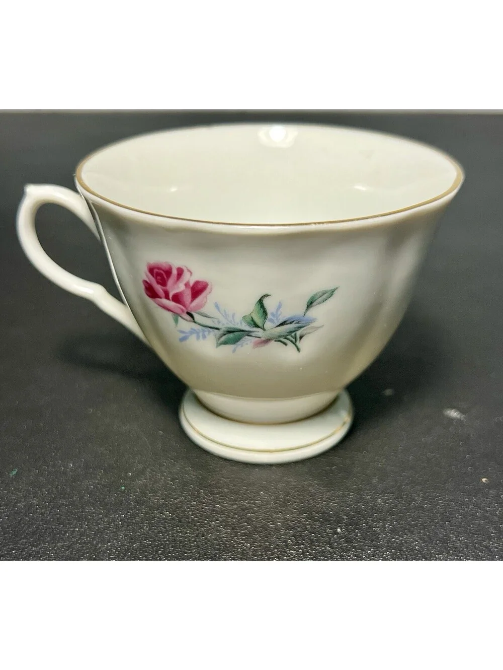 Liling China 1960s Cup Pink Rose Gold Rim Porcelain Pagoda Mark, 3.5x3”